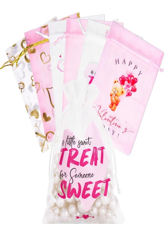 joycraft 30Pcs Valentine's Day Organza Bags - 4x6In Heart Drawstring Party Favor Bags, Small Valentine's Day Gift Wrapping Pouches for Jewelry, Cookie, Candy, Chocolate - Image 1